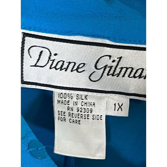 Diane Gilman Silk Sequin Top Blue 1X Glam Classic Tank Shimmer Artsy Workwear - Picture 2 of 14